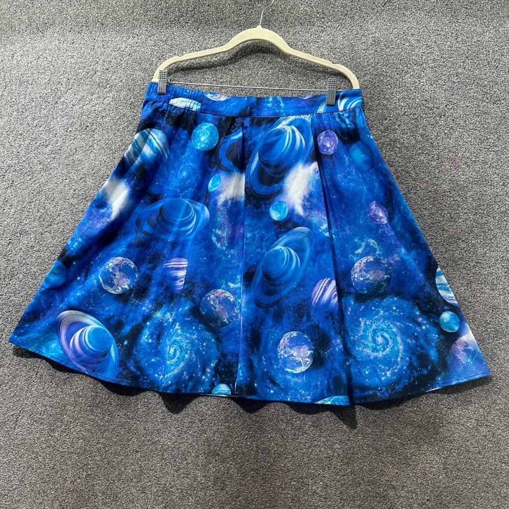 Retrolicious Multiverse A-Line Skirt Blue Galaxy Planet Space Print XL